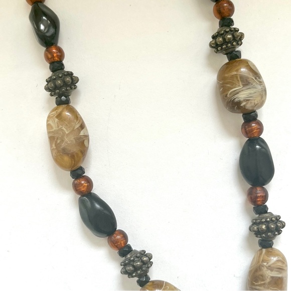 Chico’s vintage black & brown beaded, marble stone, glass pendant necklace - Picture 11 of 15